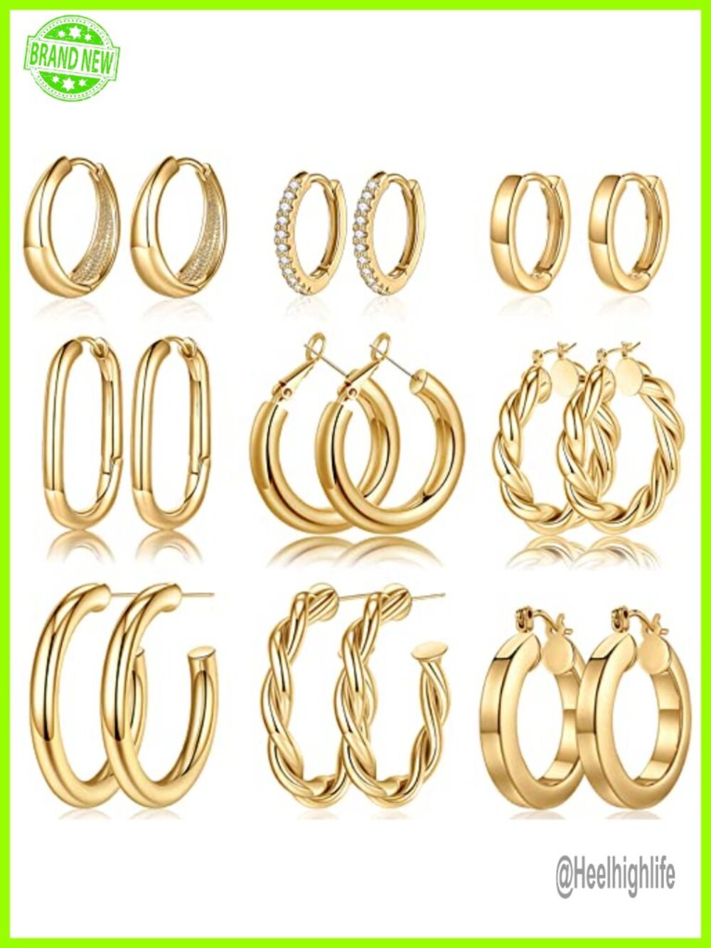 Gold Plated Chunky Hoop Earrings Set for Women Hypoallergenic